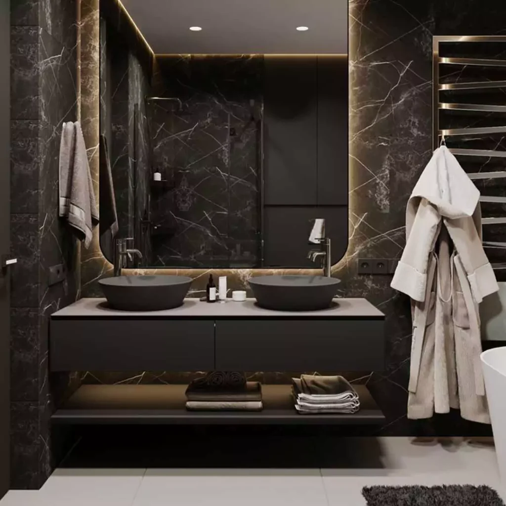 ایده های خیره کننده در استفاده از رنگ تیره برای طراحی داخلی فضای حمام
