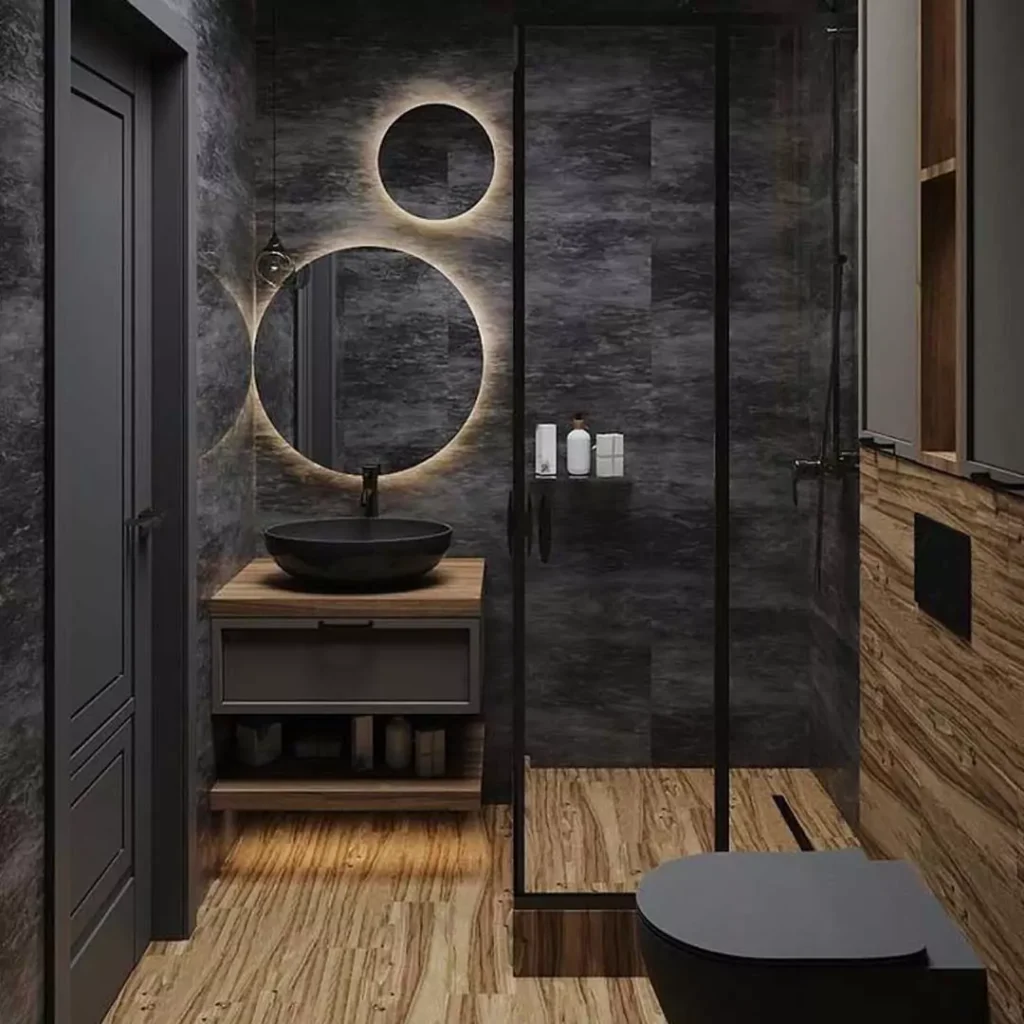 ایده های ناب استفاده از رنگ تیره در طراحی داخلی حمام 2023