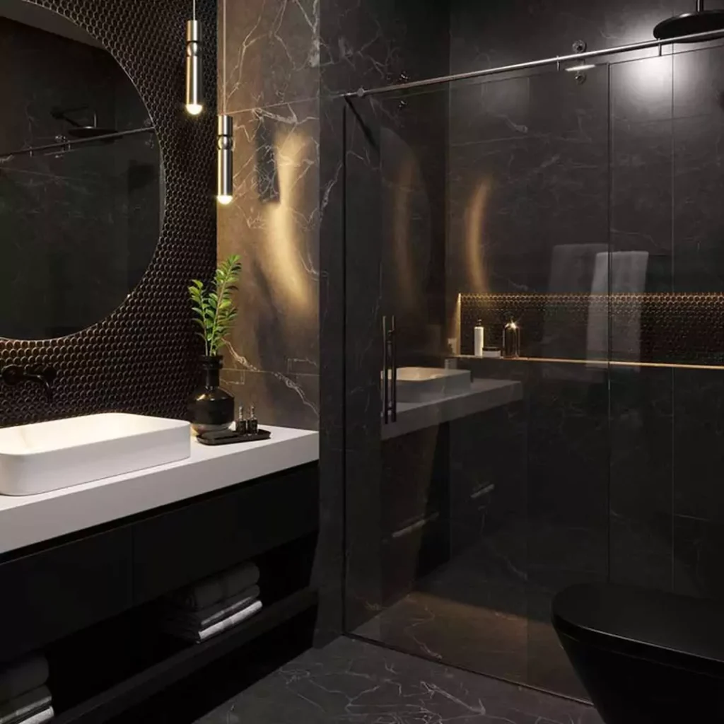 ایده های زیبا در استفاده از رنگ تیره برای طراحی فضای داخلی حمام