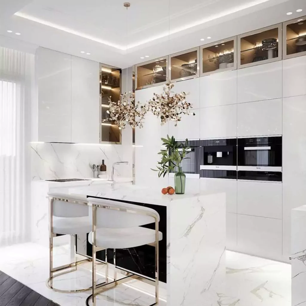 جدیدترین طراحی داخلی آشپزخانه با رنگ سفید