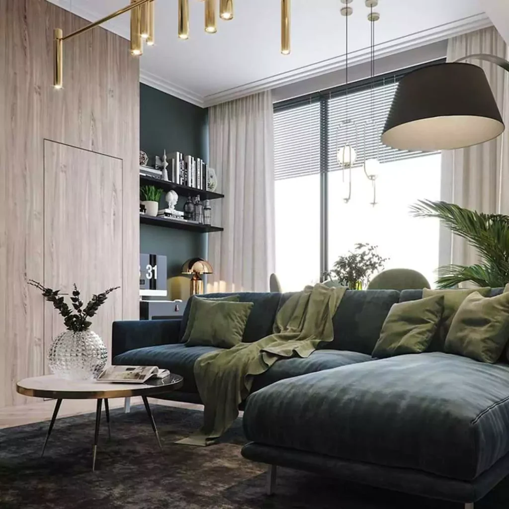 جدیدترین دیزاین اتاق نشیمن با رنگ سبز