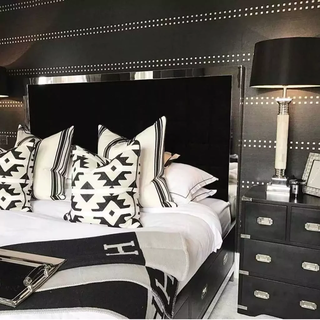 لوکس ترین دیزاین داخلی اتاق خواب با رنگ سیاه و سفید