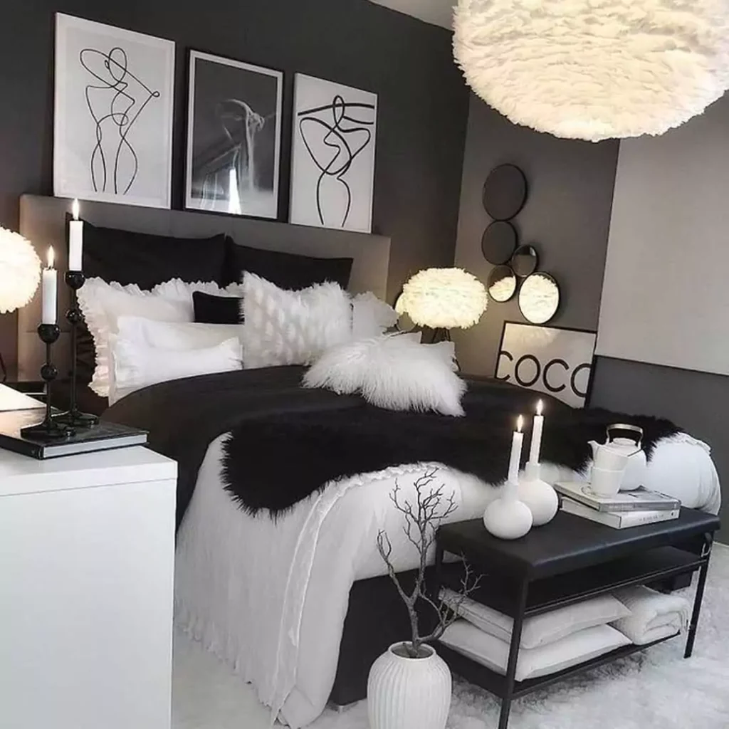 عالی ترین دیزاین اتاق خواب با رنگ سیاه و سفید