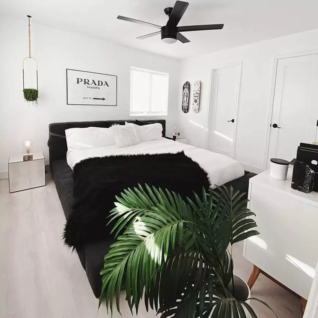 قشنگ ترین دیزاین داخلی اتاق خواب با رنگ سیاه و سفید