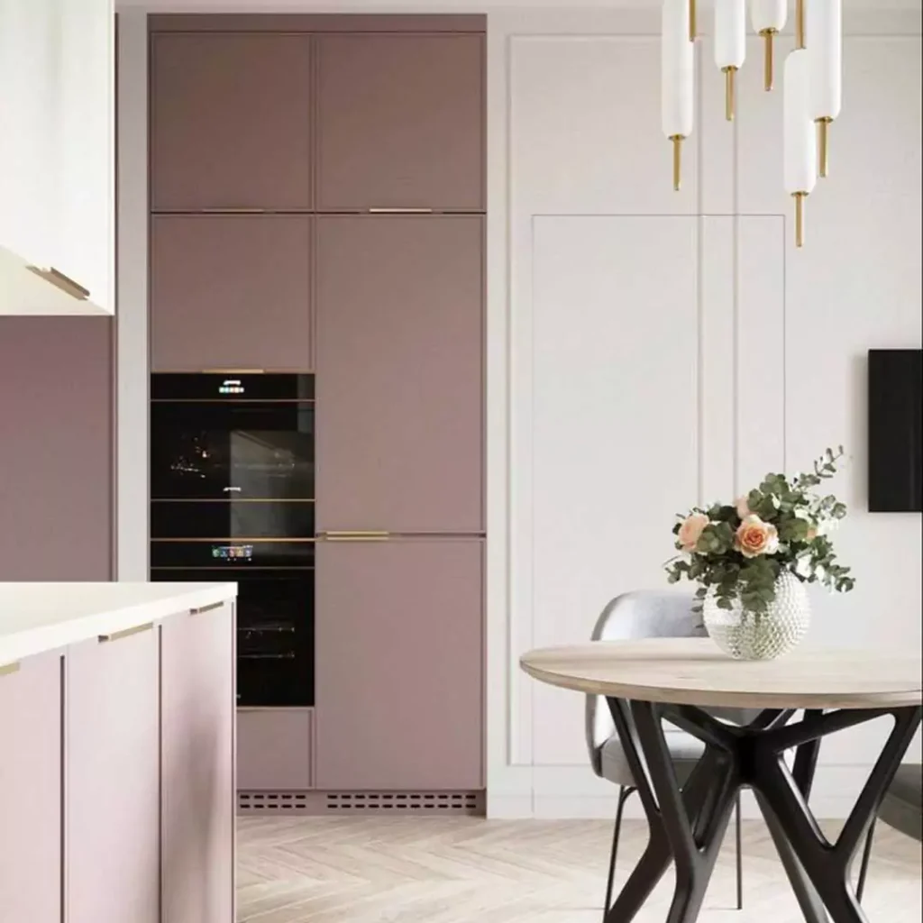 ساده ترین ایده استفاده از رنگ صورتی در دیزاین داخلی آشپزخانه