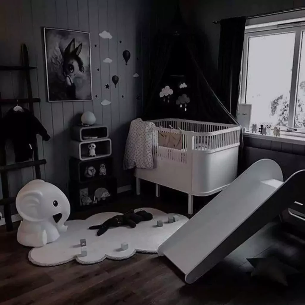جدیدترین دیزاین اتاق کودک با رنگ تیره