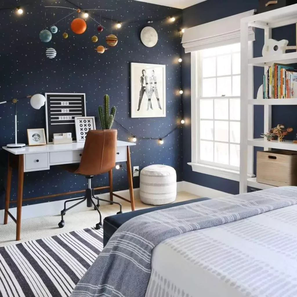 قشنگ ترین مدل های دیزاین اتاق خواب کودک با تم فضا و کهکشان