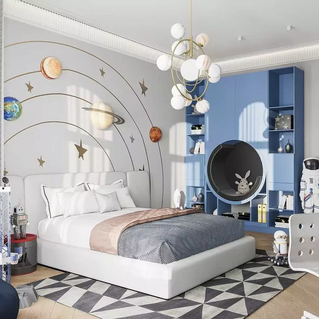 شیک ترین مدل های دیزاین اتاق خواب کودک با تم فضا و کهکشان