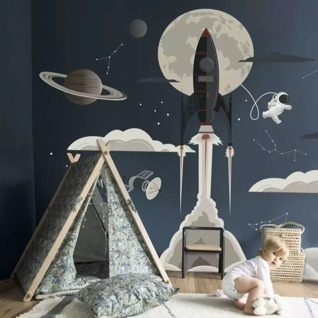متفاوت ترین مدل های دیزاین اتاق خواب کودک با تم فضا و کهکشان