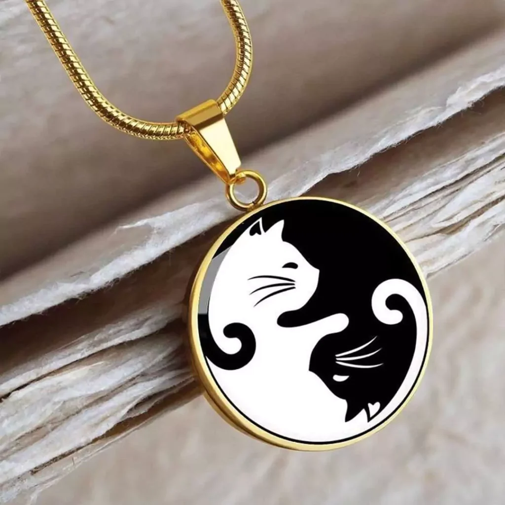 گردنبند دخترانه گربه طلا طرح yin yang