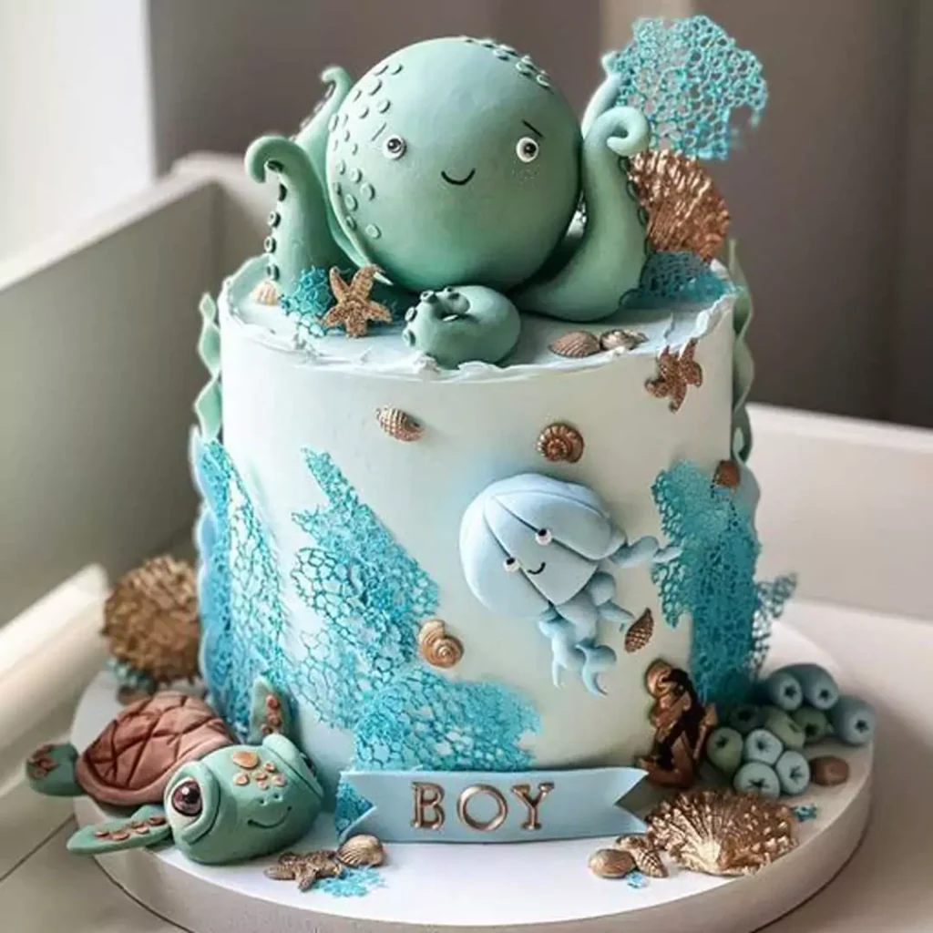جدیدترین کیک تولد بچه گانه با تم دریایی