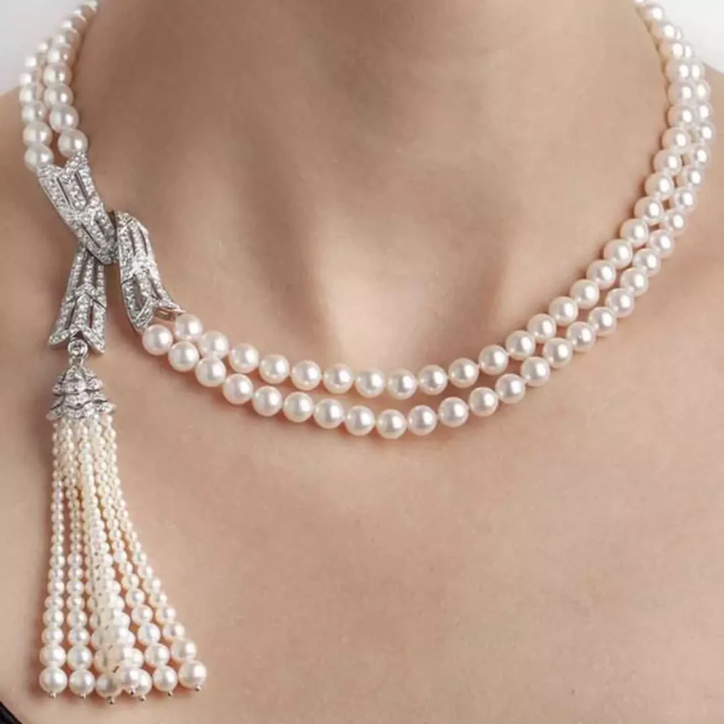 پرطرفدارترین مدل های گردنبند جواهر عروس با سنگ مروارید سفید
