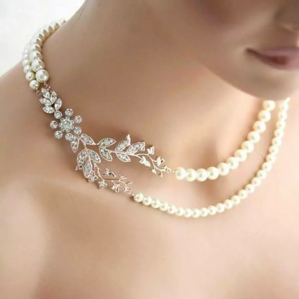 عالی ترین مدل های گردنبند جواهر عروس با سنگ مروارید سفید
