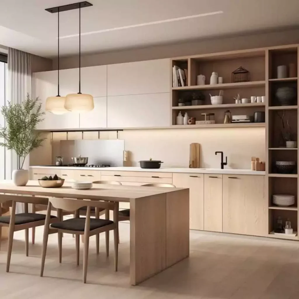ساده ترین مدل طراحی آشپزخانه مینیمال به سبک Japandi