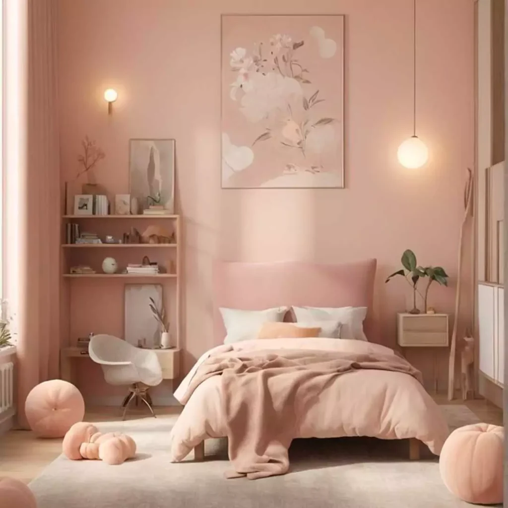 به روزترین ایده استفاده از رنگ هلویی در دیزاین اتاق خواب
