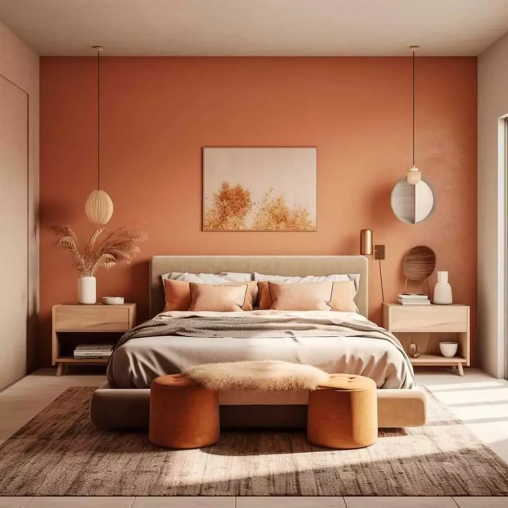 بهترین ایده استفاده از رنگ هلویی در دیزاین اتاق خواب