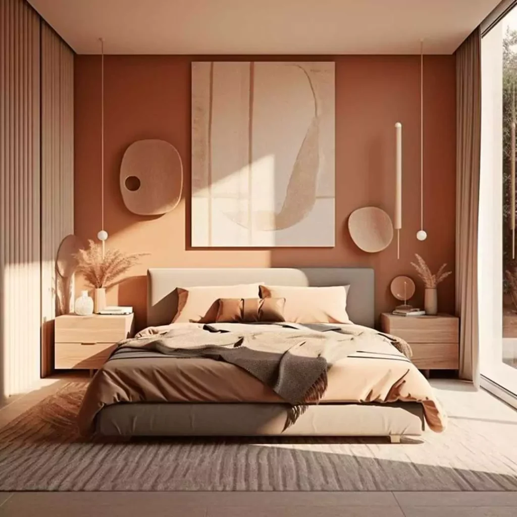 متفاوت ترین  ایده استفاده از رنگ هلویی در دیزاین اتاق خواب