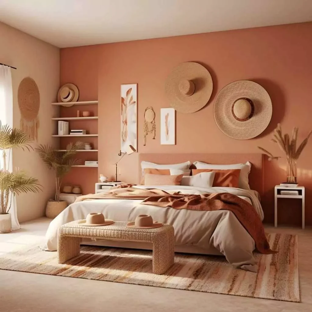 شیک ترین ایده استفاده از رنگ هلویی در دیزاین اتاق خواب