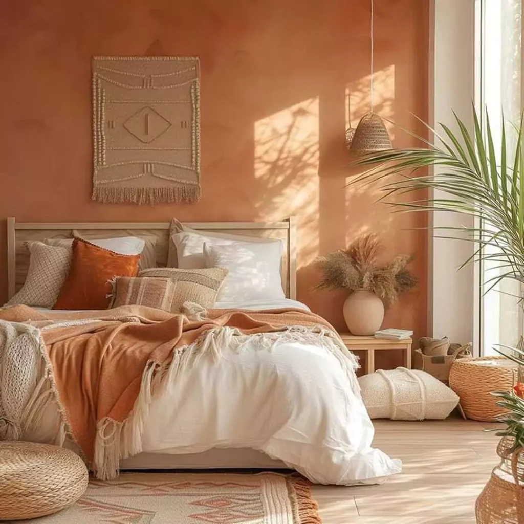 قشنگ ترین ایده استفاده از رنگ هلویی در دیزاین اتاق خواب