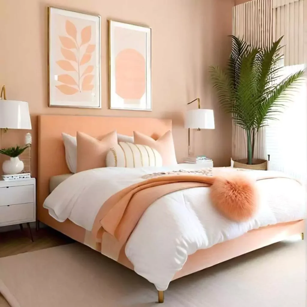 زیباترین ایده استفاده از رنگ هلویی در دیزاین اتاق خواب