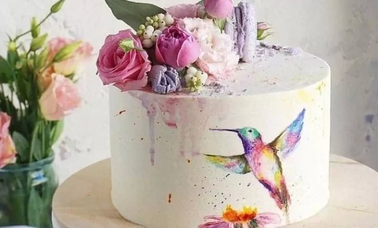 قشنگ ترین کیک تولد بهاری طرح پرندگان