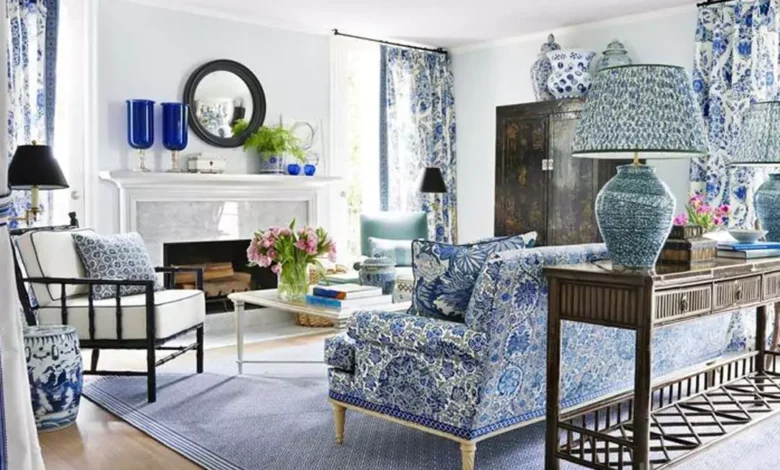 محبوب ترین ناب ترین ایده های استفاده از ترکیب رنگ سفید و آبی در دیزاین اتاق نشیمن