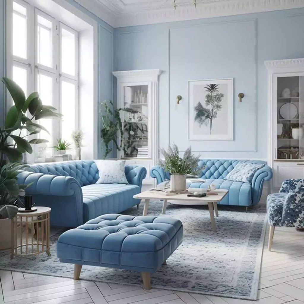 قشنگ ترین ناب ترین ایده های استفاده از ترکیب رنگ سفید و آبی در دیزاین اتاق نشیمن