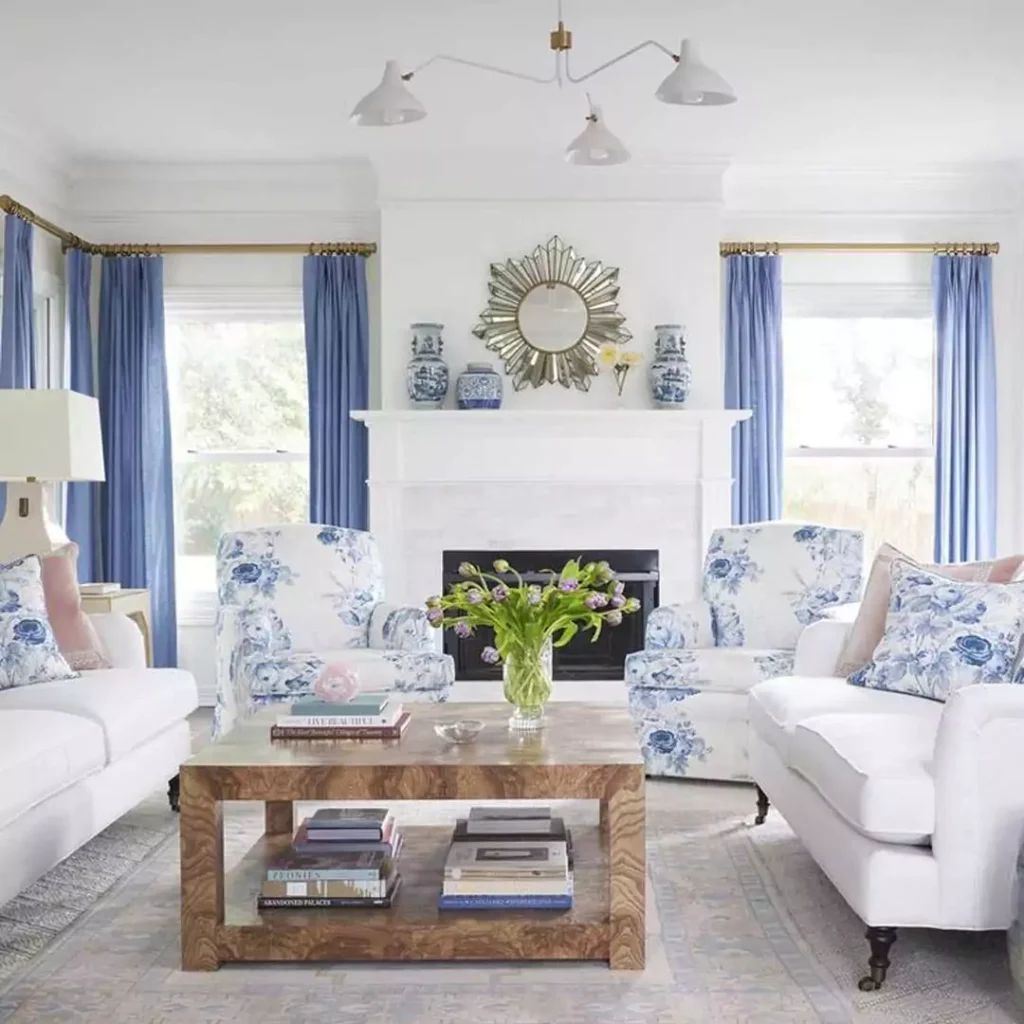 به روزترین ناب ترین ایده های استفاده از ترکیب رنگ سفید و آبی در دیزاین اتاق نشیمن